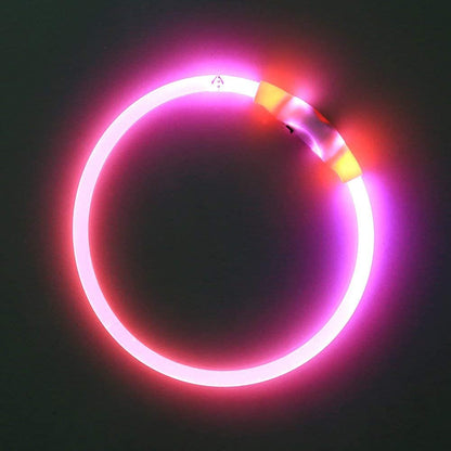 Light up Dog Collar, Rechargeable LED Dog Collar Waterproof Glowing Pet Collar TPU Cuttable Lighted Puppy Collar Safety Dog Lights for Night Walking (Pink 70Cm)