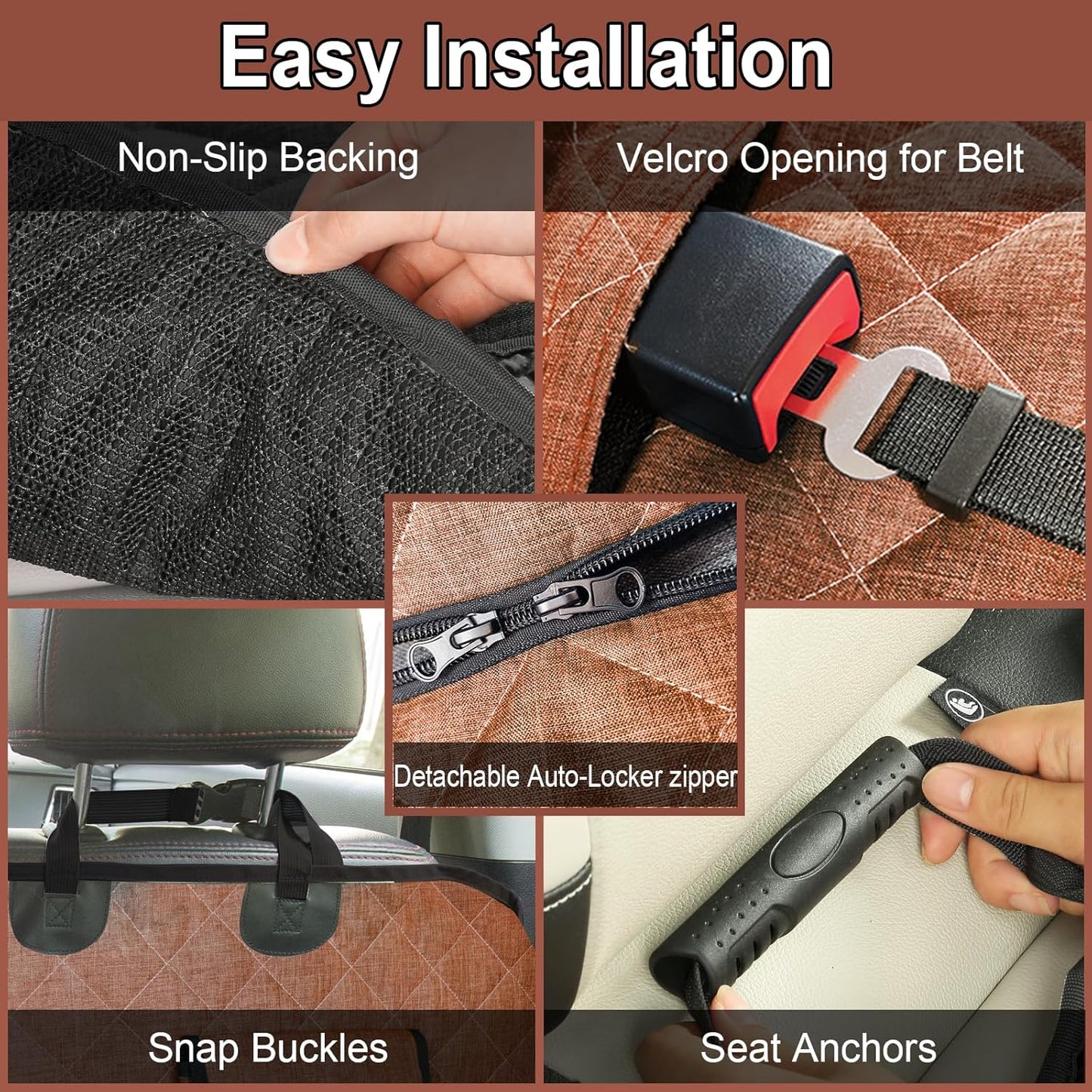 Car Dog Hammock - Waterproof Seat Cover with Mesh Window and Big Pocket for Back Seat - Nonslip Rubber Back, Washable Luxury Material for Car/Suv