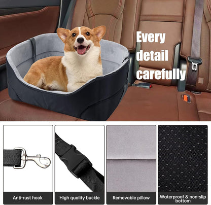 Dog Car Seat, Dog Booster Seat for Small Dogs or Cats Pet Travel Safety Car Seat Dog Bed for Car Non-Slip Washable Pet Car Seat for Dogs Comfortable Removable Cushion (Black)
